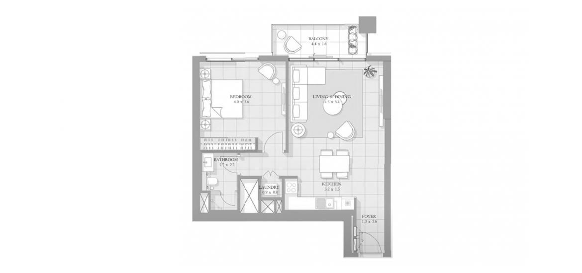 Floor plan «1BR TYPE 01A», 1 bedroom in BLUEWATERS BAY